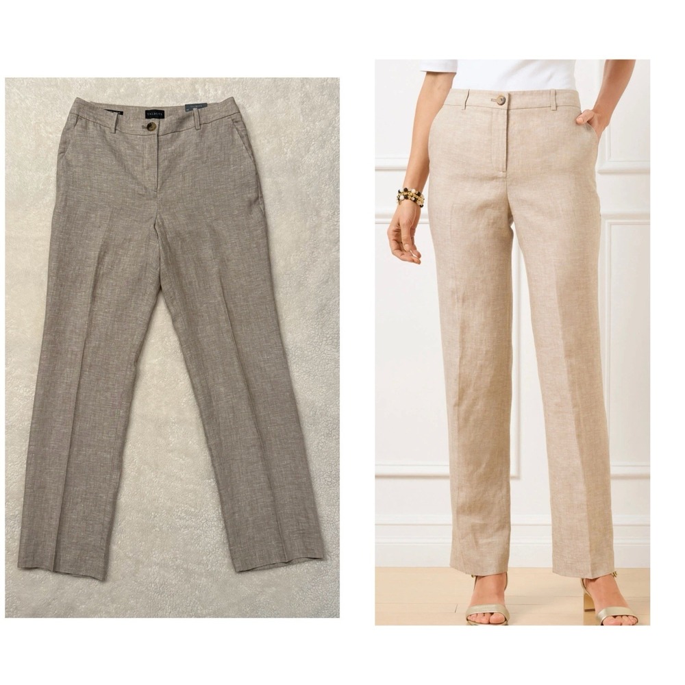 NEW Talbots 100% Linen Southampton Straight Leg Pants Tan Sz 2 Career Wear